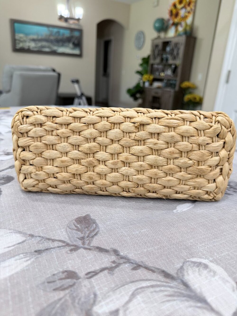 Vintage Style Corn Husk Woven Basket Purse Embroidered Tulip Floral Tote - Picture 3 of 10